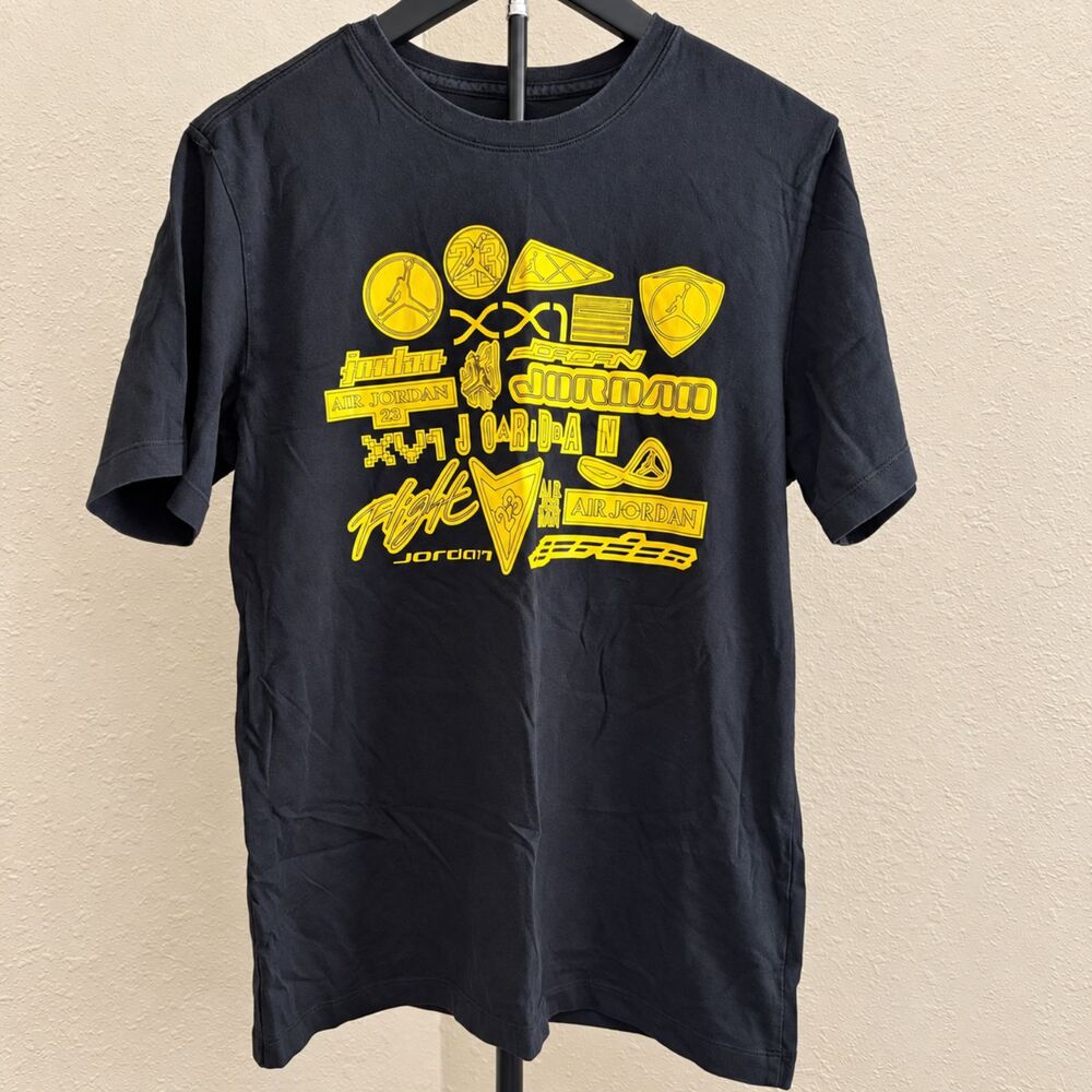 Jordan Black & Yellow Logo Collage Graphic T-Shirt Streetwear
